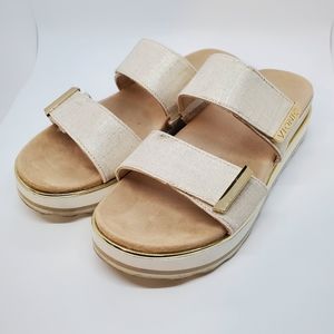 Vionic platform sandals gold and beige